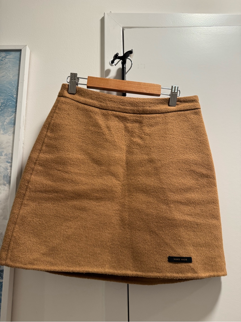 Roem Korean Classic A-Line Camel Wool-Blend Skirt